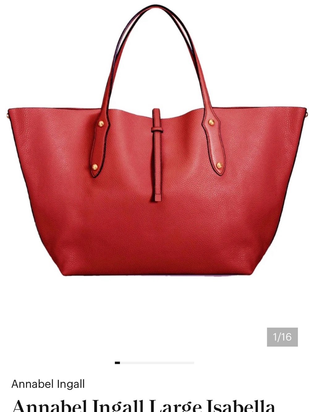 NEW Annabel Ingall Red Pebbled Leather Tote with Gold Accents - Picture 2 of 5